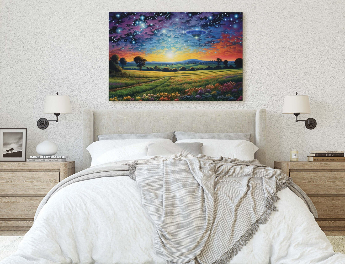 Hidden UFO on Canvas, Subtle UFO Art, Alien Painting, Spaceship Print, Area 51 Print, Flying Saucer, Sci fi art, I want to Believe