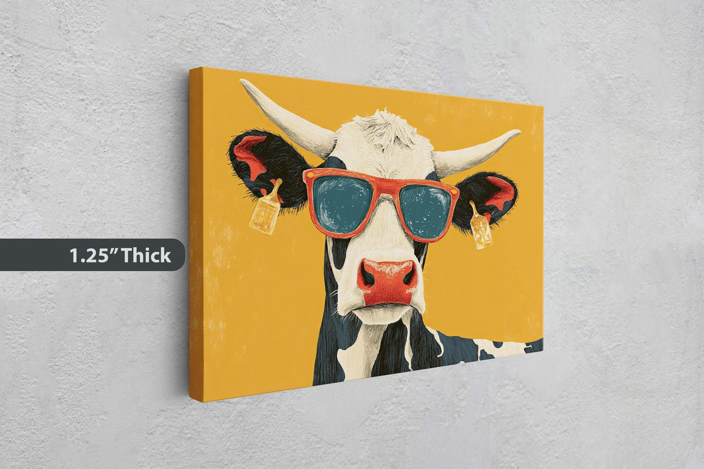 Hipster Cow, Pop Art, Street Art, Graffiti Painting, Animal Sunglasses, Yellow, Fun Quirky, Large Art Print, Kids Room, Boys Room