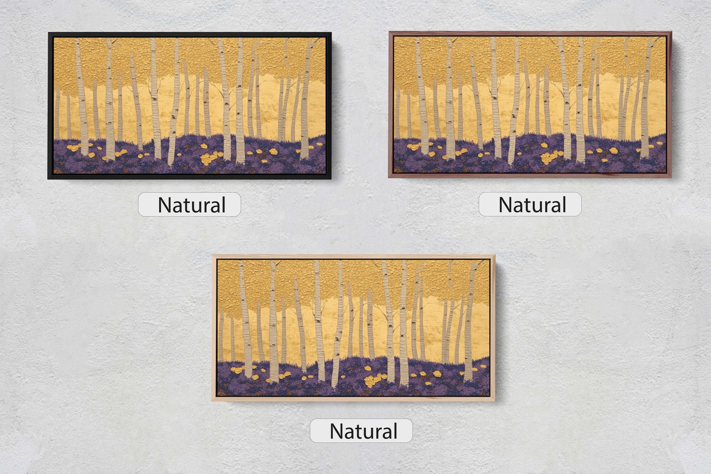 Abstract Aspen Trees, Trees on Canvas, Autumn Forest, Yellow Gold, Framed Canvas