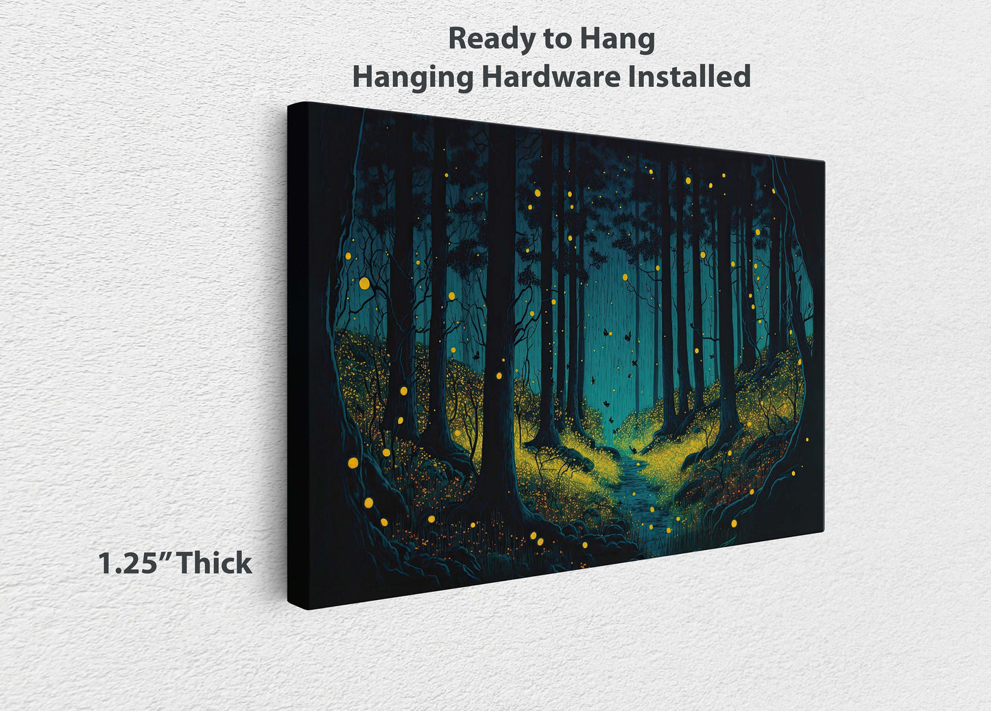 Firefly Forest Canvas Art Ready To Hang Large Print, Oil Painting, Ethereal, colorful, Mysterious