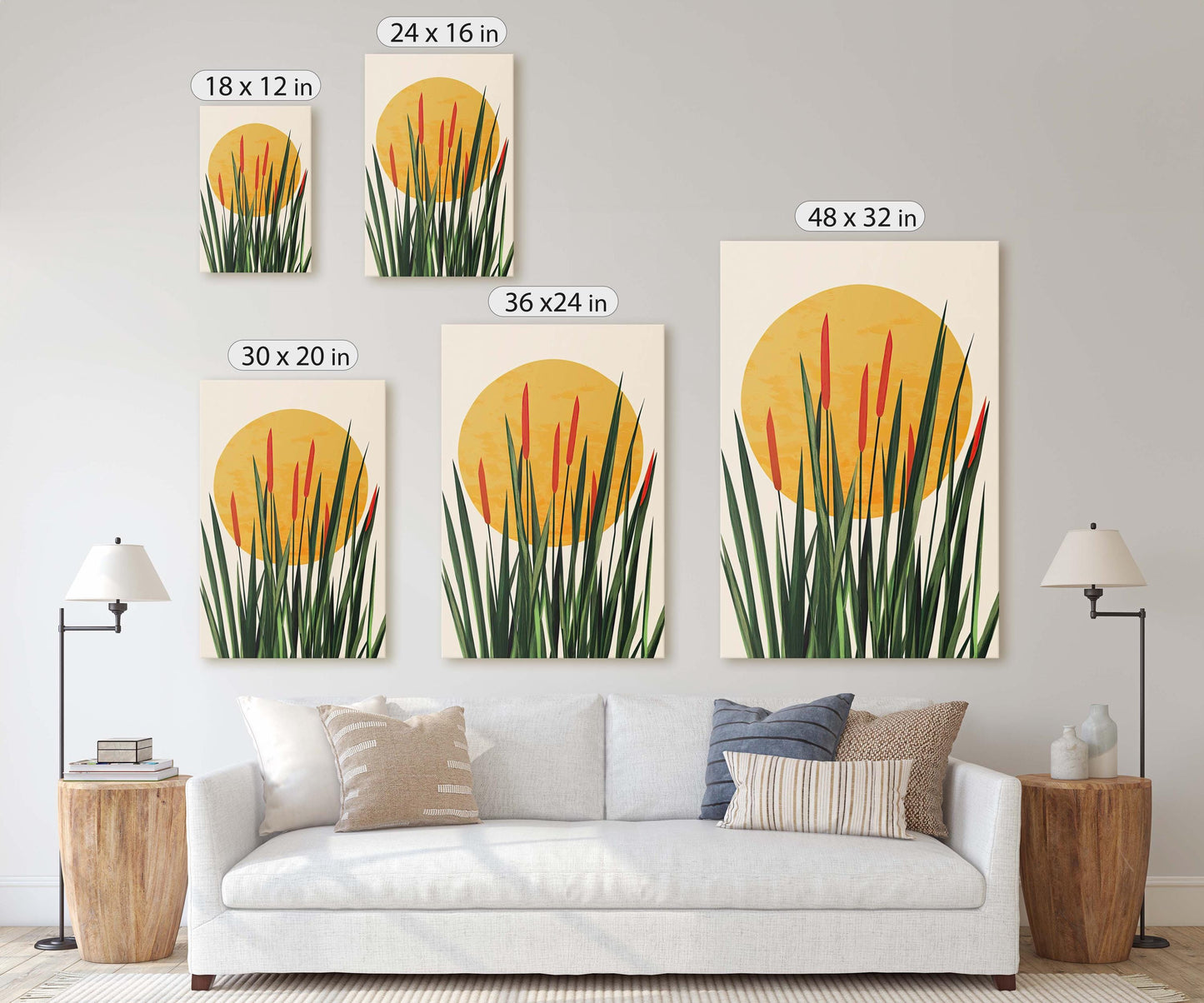 Afternoon Cat Tails, Summer Grass, Living Room Art
