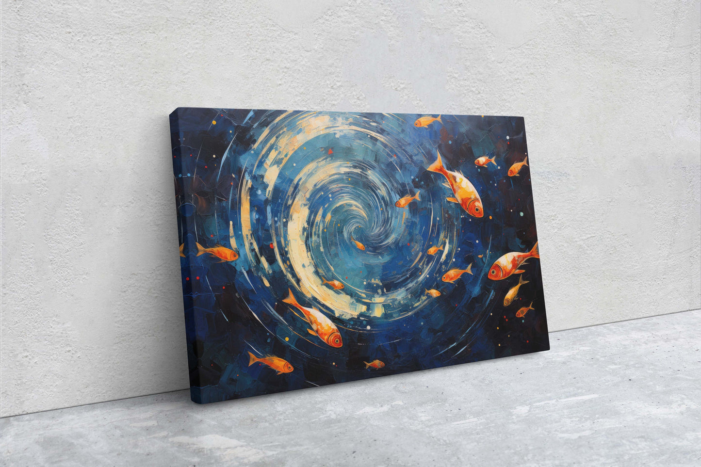 Fish School Painting, Canvas Wall Art, Abstract Blue Sea Painting, Boho Wall Décor, Custom Painting, Home Decor,Large Original,Framed Canvas