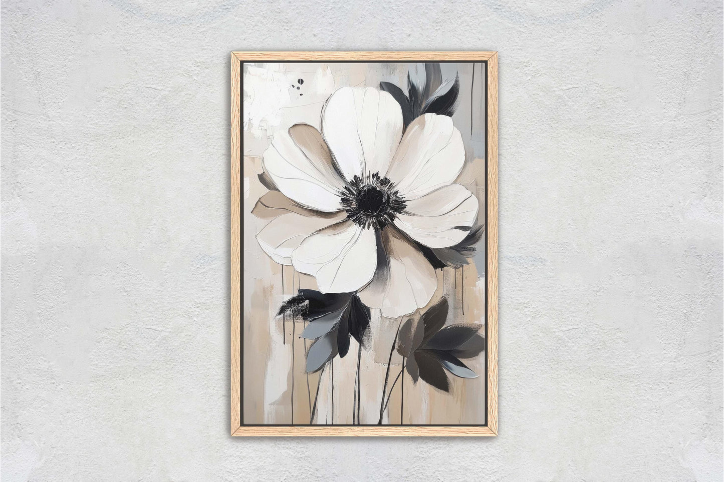 Modern Flower, Contemporary Art, Flower Painting, Black White Beige