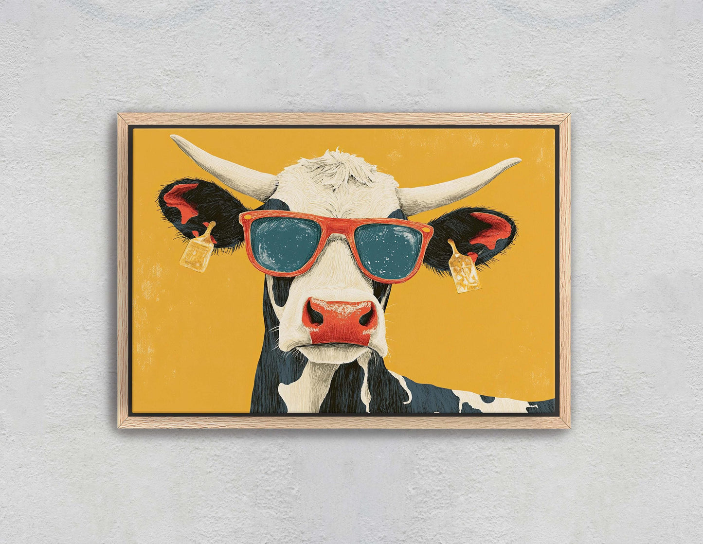 Hipster Cow, Pop Art, Street Art, Graffiti Painting, Animal Sunglasses, Yellow, Fun Quirky, Large Art Print, Kids Room, Boys Room