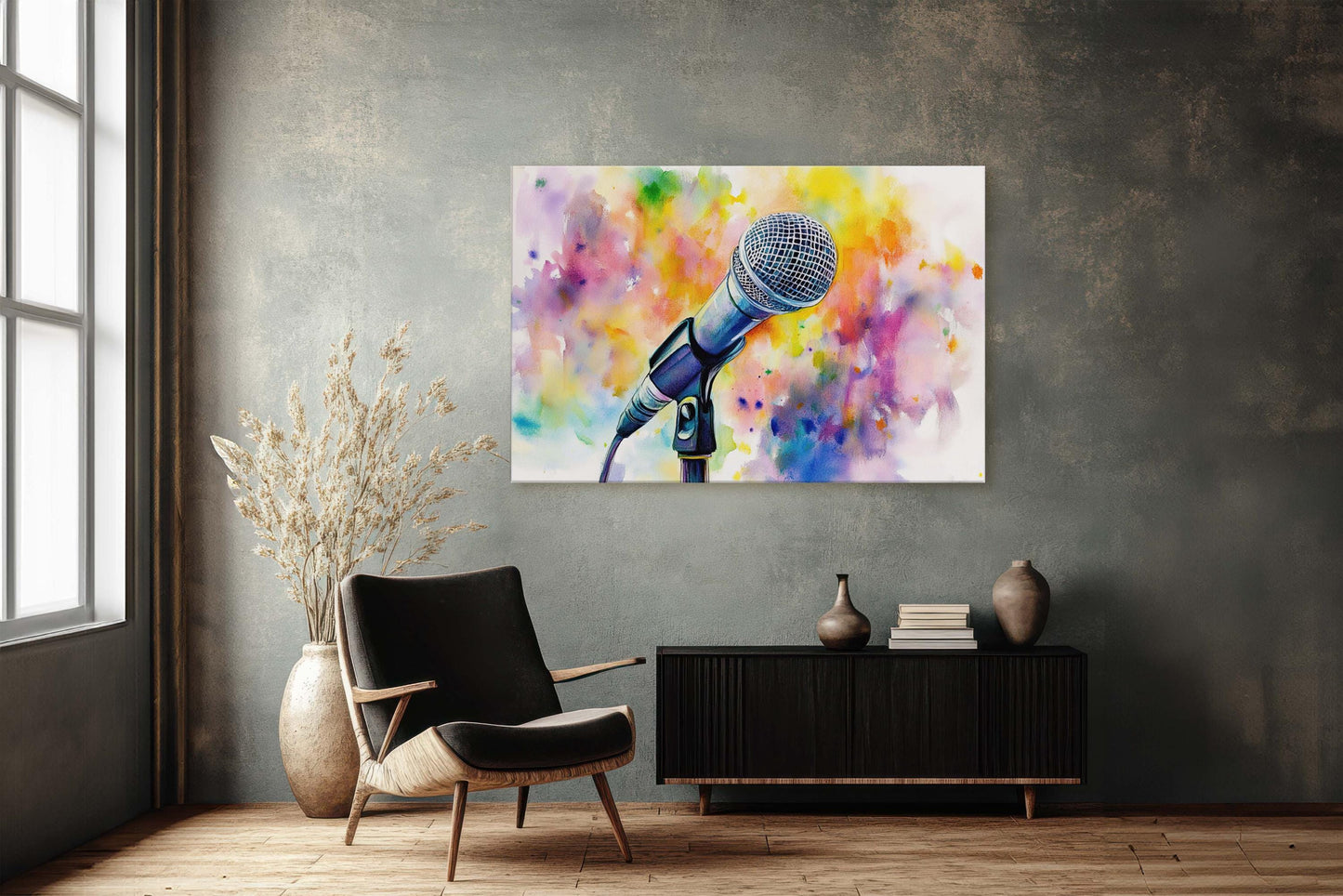 Microphone Art, Watercolor Mic, Gift for Singer