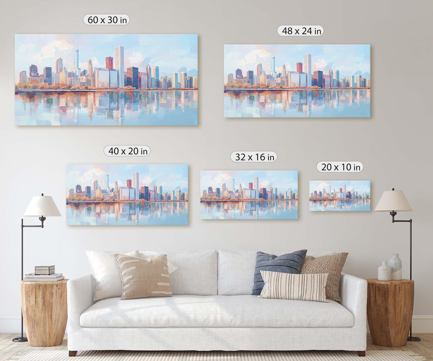 City Skyline Print, Urban City, Waterfront Buildings