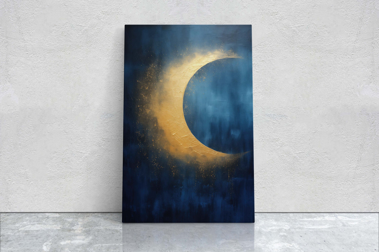 Gold Moon on Indigo, Moon Painting, Minimalist Art, Circle Indigo, Maximalist Art, Contemporary Decor, Celestial Art, Space Decor, Night Sky