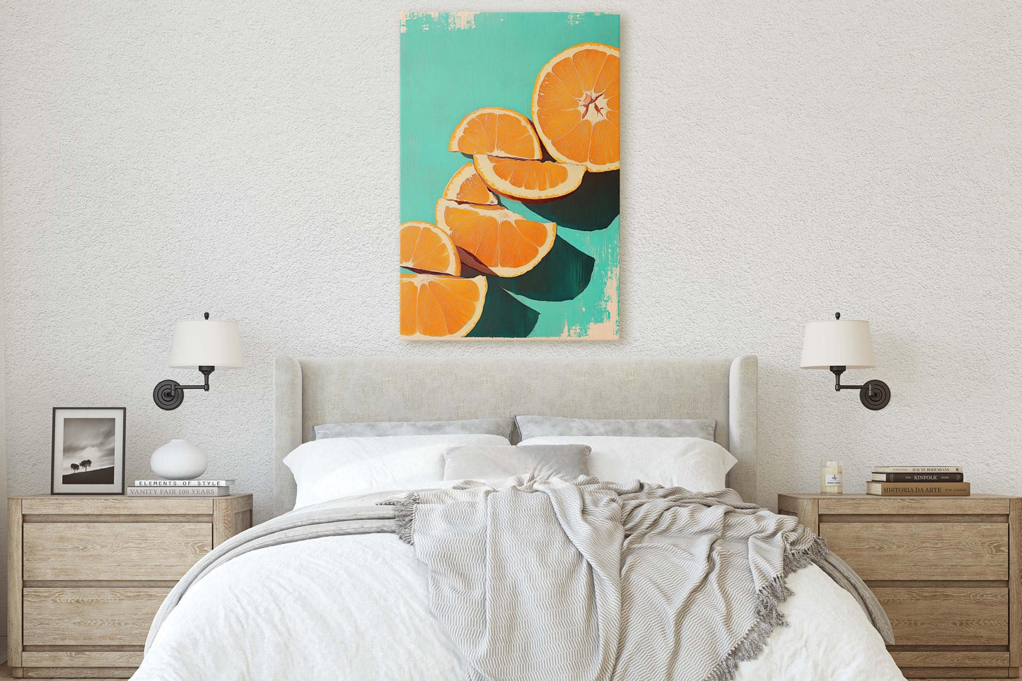 Cut Oranges, Orange Green, Mint Green, Pop Art, Food Art, Kitchen Decor