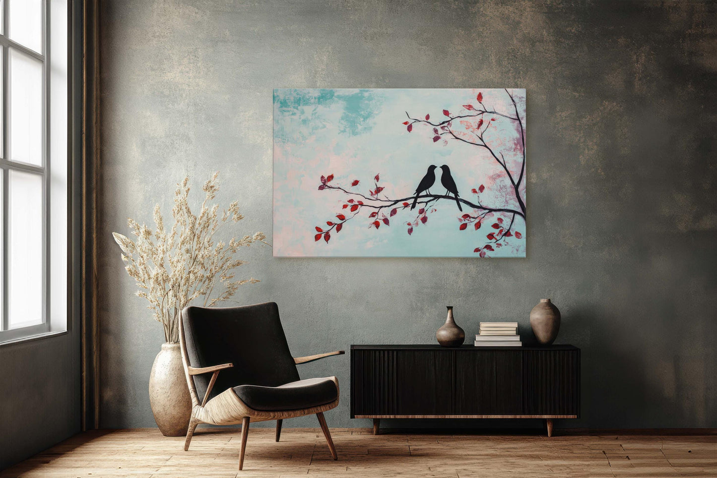 Lover birds, Bird Print, Pastel Colors, Contemporary Print, Blue Pink