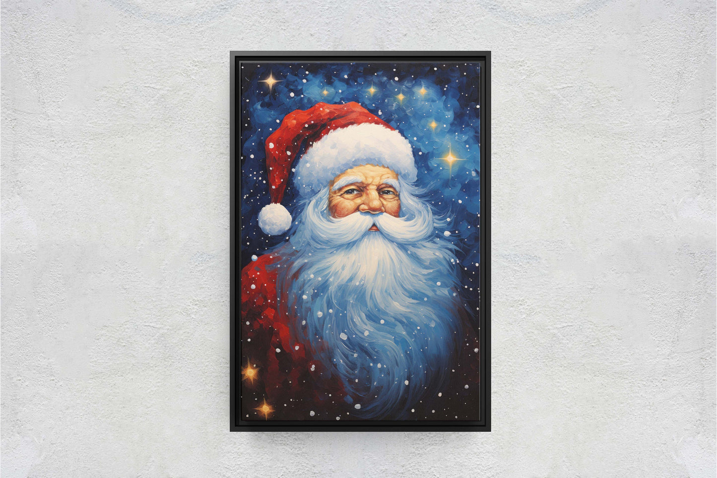 Santa Painting, Christmas Decor, Xmas Painting, Festive Painting, Winter Art, Framed Canvas, Santa Print