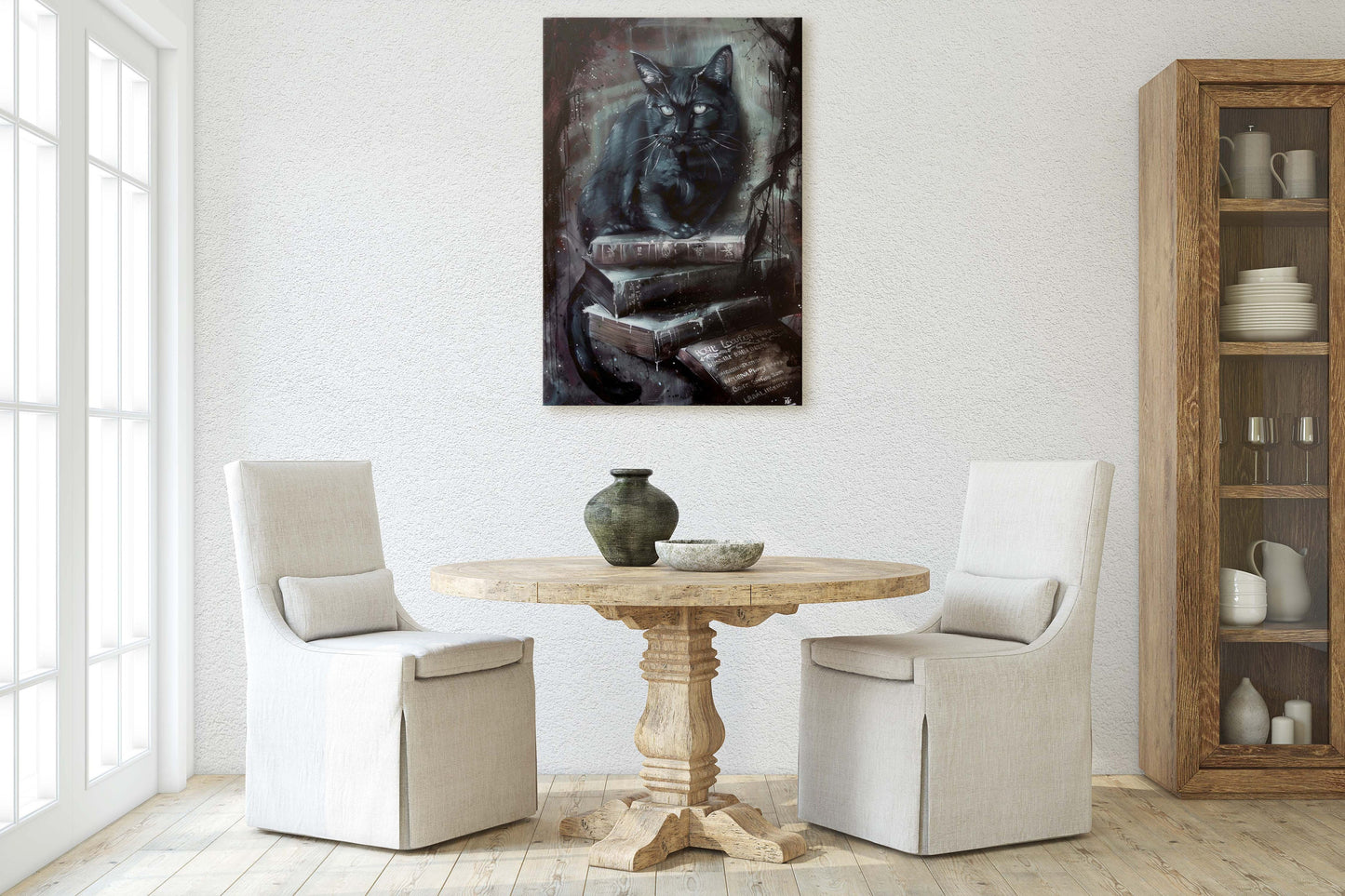 Arcania Black Cat, Dark Academia, Magic Library, Framed Canvas, Halloween Decor, Creepy Decor, Spooky Art