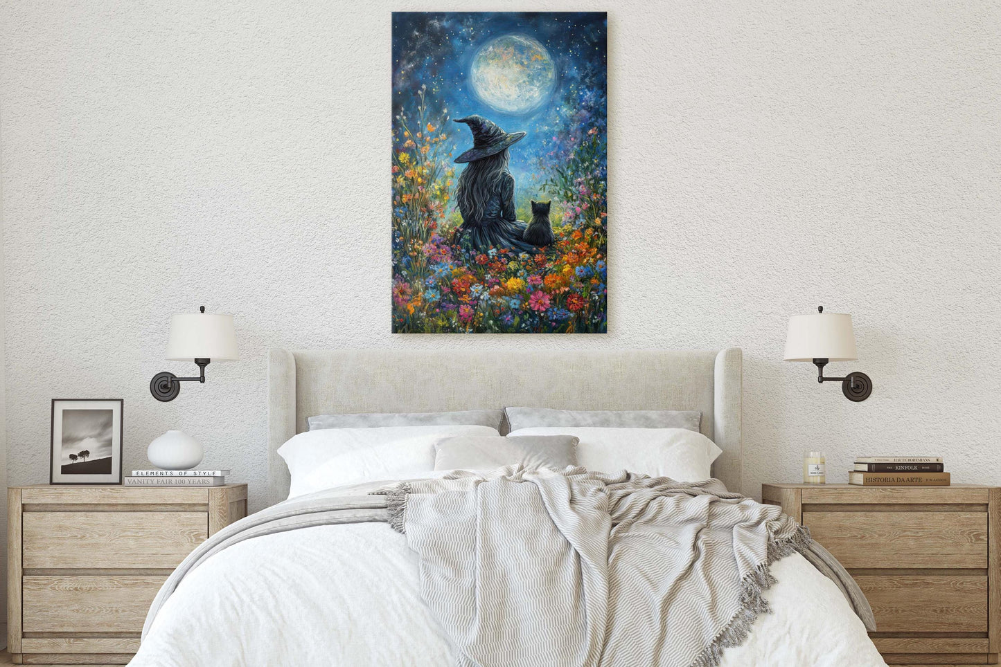 Witch Full Moon, Black Cat Wildflowers, Halloween Decor, Whimsical Halloween, Whimsy Night Stars
