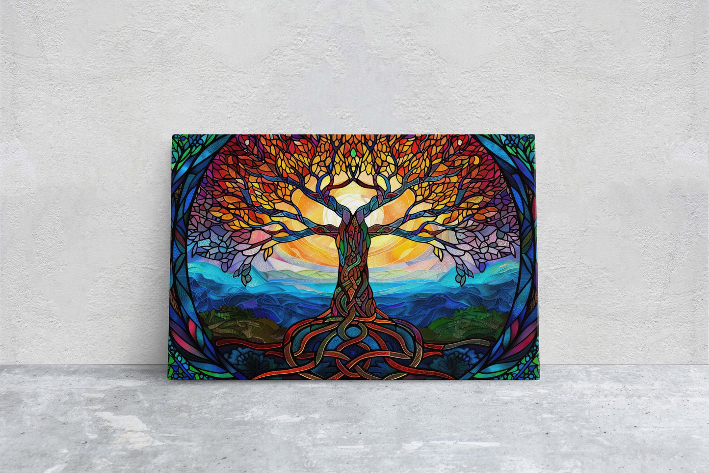 Tree of life, Yggdrasil Painting, Norse Mythology, Celtic Art, Stained Glass, Symbolic Artwork, Nature Decor, Abstract Nature, Large Print