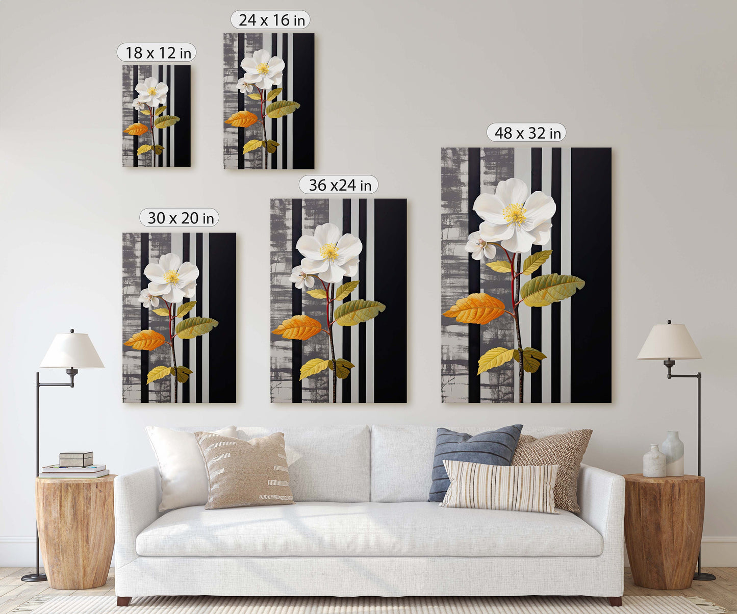 Flower Painting, Black and White, Contemporary Art, Modern Picture, Framed Canvas, Large Art Print, Farmhouse, Barn Decor