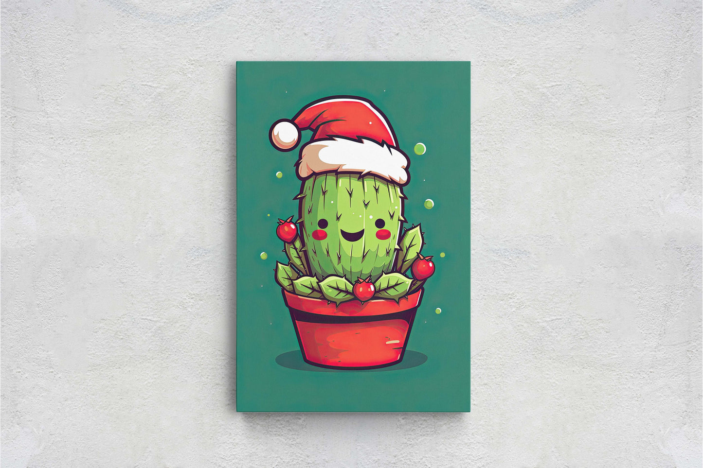 Christmas Cactus, Cute Cactus, Cute Christmas Decor, Illustration, Southwester, Chibi Style, Cartoon Cactus