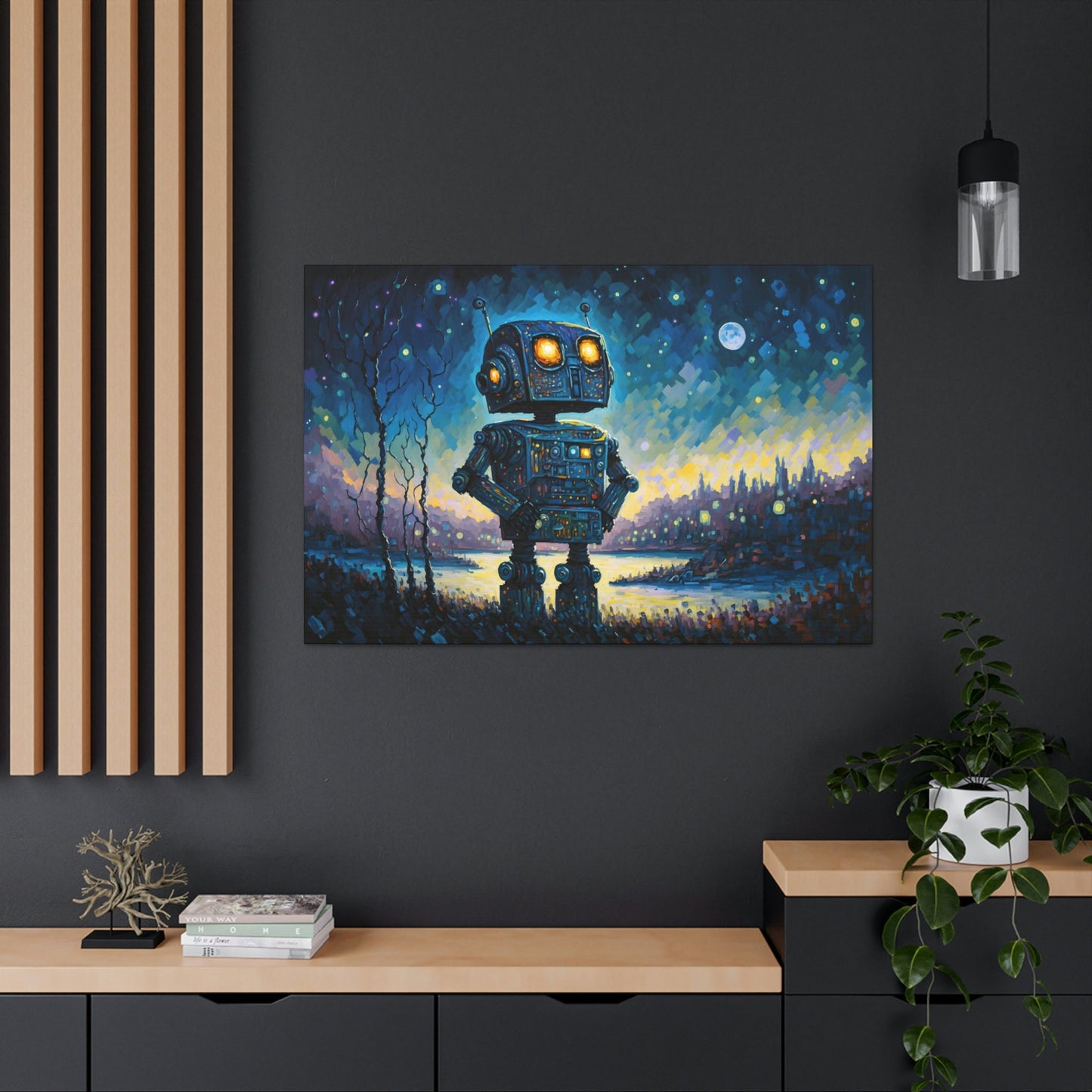 Robot Starry Night Canvas Art