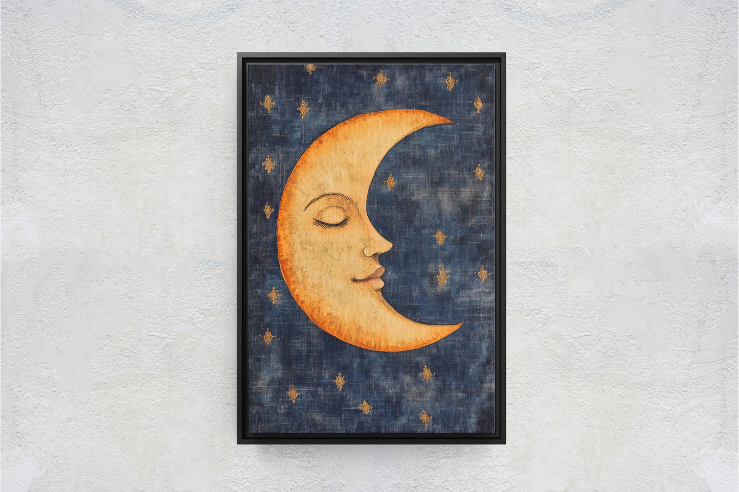 Vintage Moon Sleeping, Moon Face Painting, Retro Art, Moon in Sky