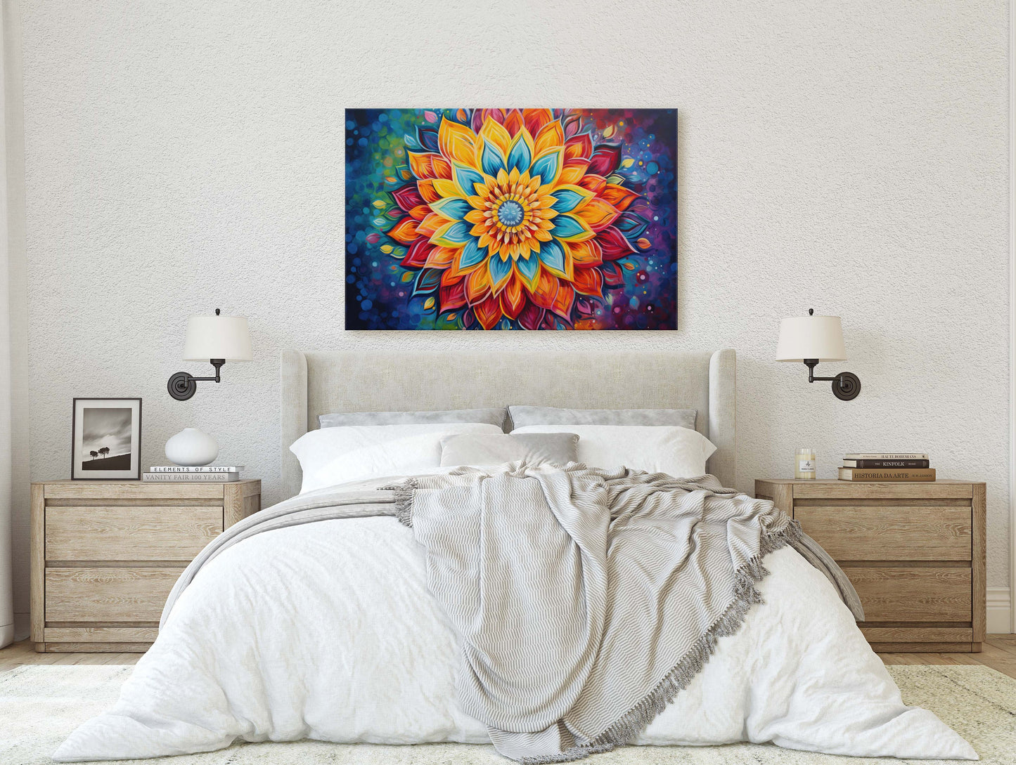 Mandala Flower, Indian Asian Decor, Geometric art, Sacred Geometry, Framed Canvas, Dorm Decor, College Art, Trippy, Psychedelic