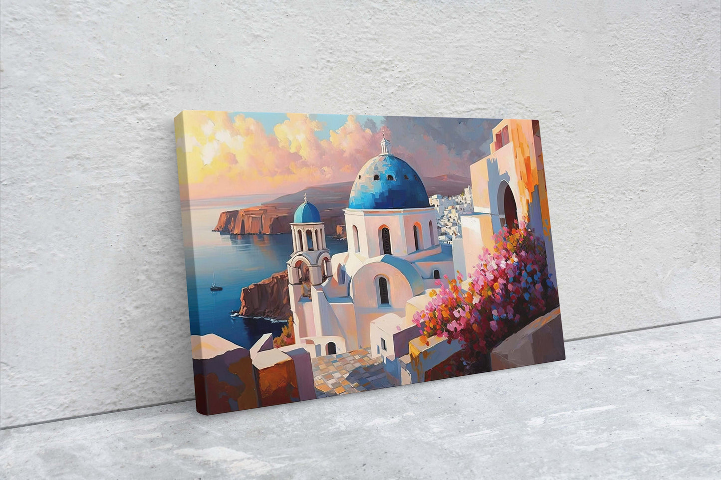 Santorini Thira, Greece, Canvas Art print, Landscape Painting, Vibrant colors, Thera, Island Art, Firostefani village