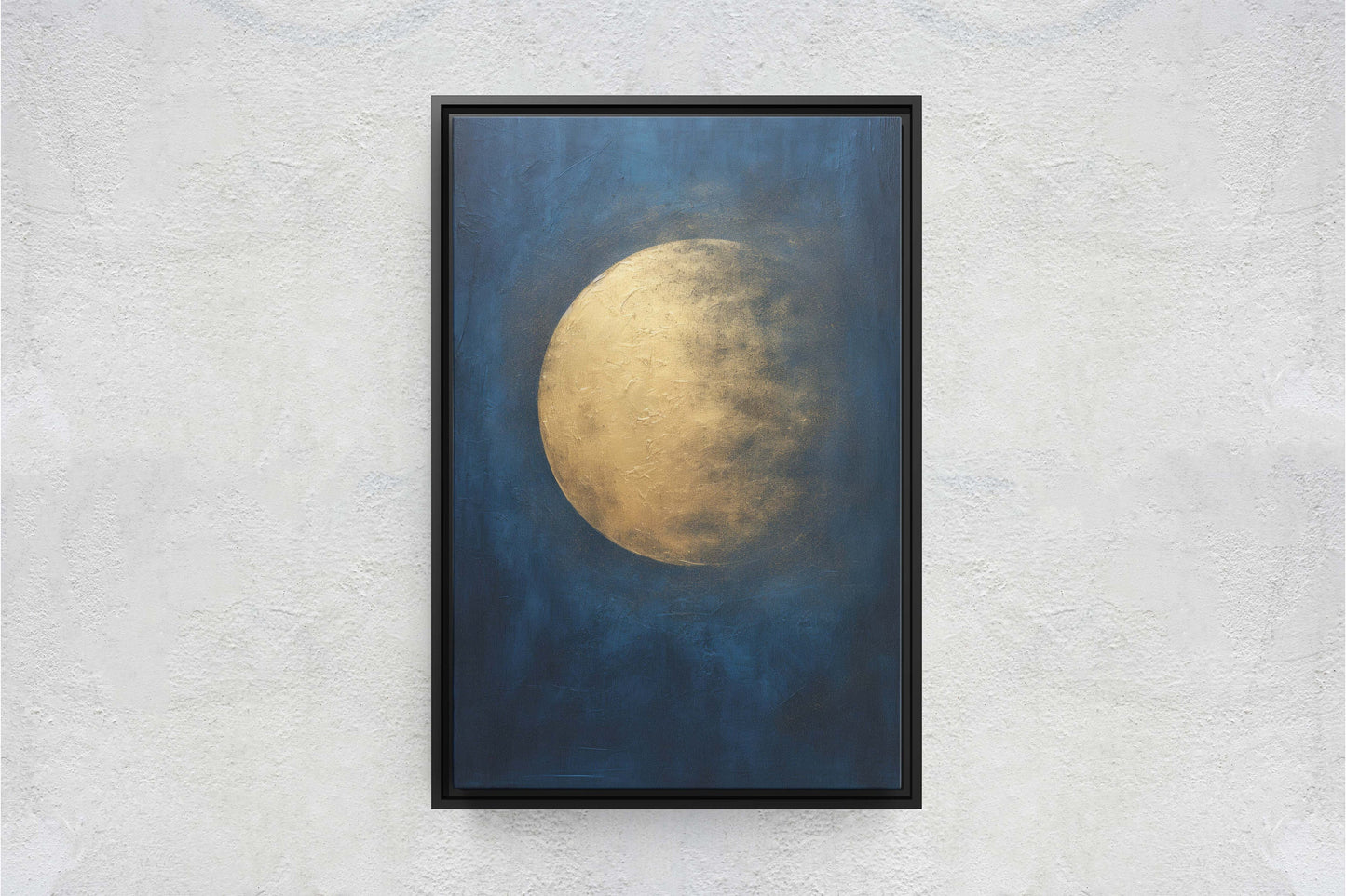 Gold Moon on Indigo, Moon Painting, Minimalist Art, Circle Indigo, Maximalist Art, Contemporary Decor, Celestial Art, Space Decor, Night Sky