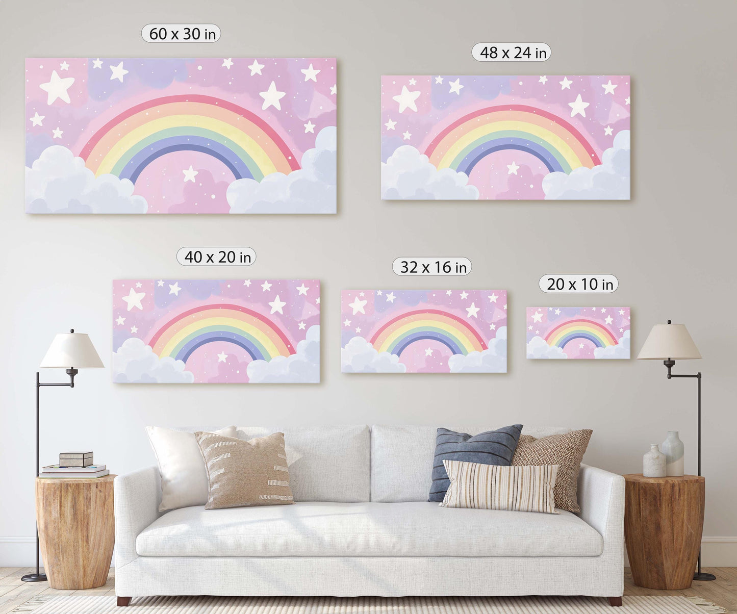 Rainbow Clouds, Kids Room, Nursery Art, Girls Room