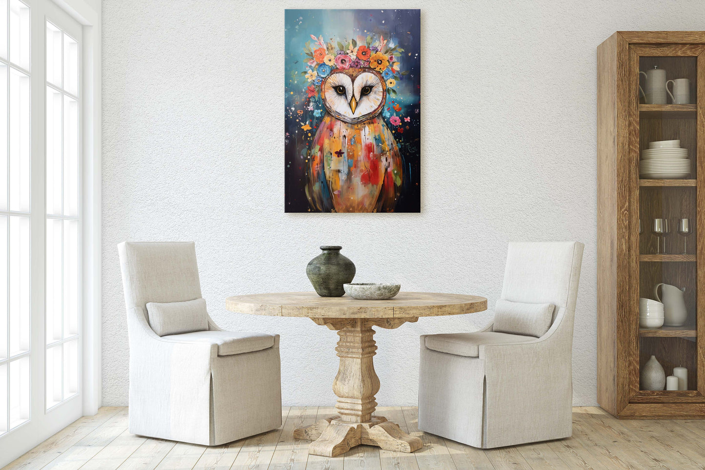 Owl Canvas Art, Modern Colorful, Contemporary Art, Ready To Hang, Large Print, Landscape Painting, Barn Owl