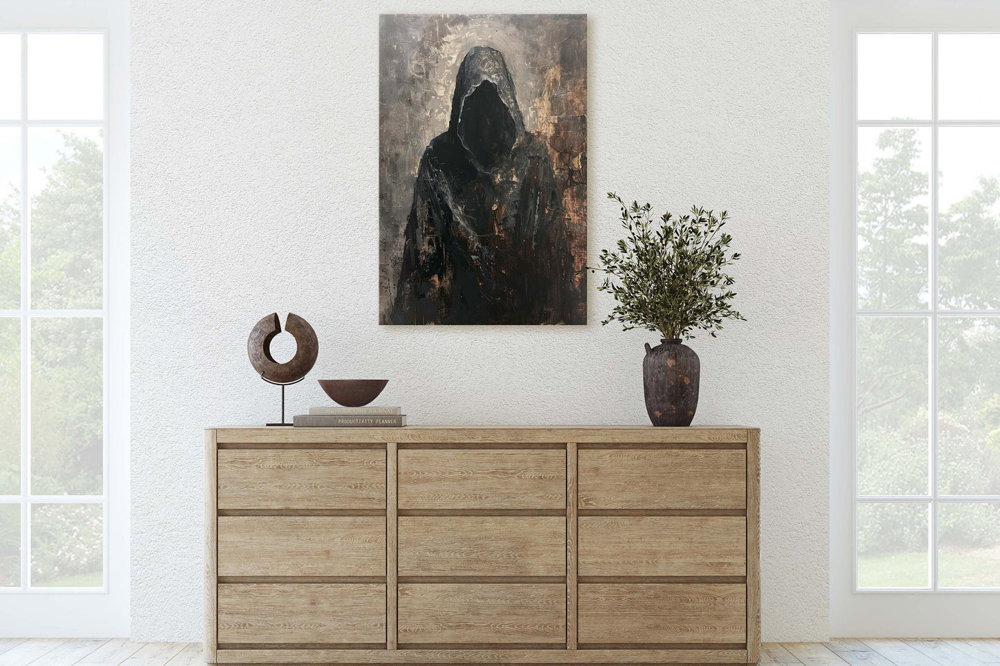 Figure of Death, Dark Robed Figure, Creepy Painting, Gothic Art, Dark Academia, Victorian Art