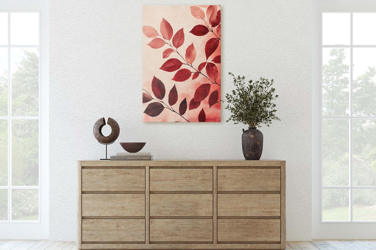 Leaves In Autumn, Red Burgundy Hues, Contemporary Leaves