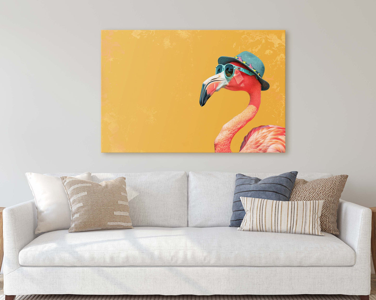 Hipster Flamingo, Pop Art, Street Art, Graffiti Painting, Animal Sunglasses, Orange Blue, Fun Quirky, Large Art Print, Kids Room, Pink