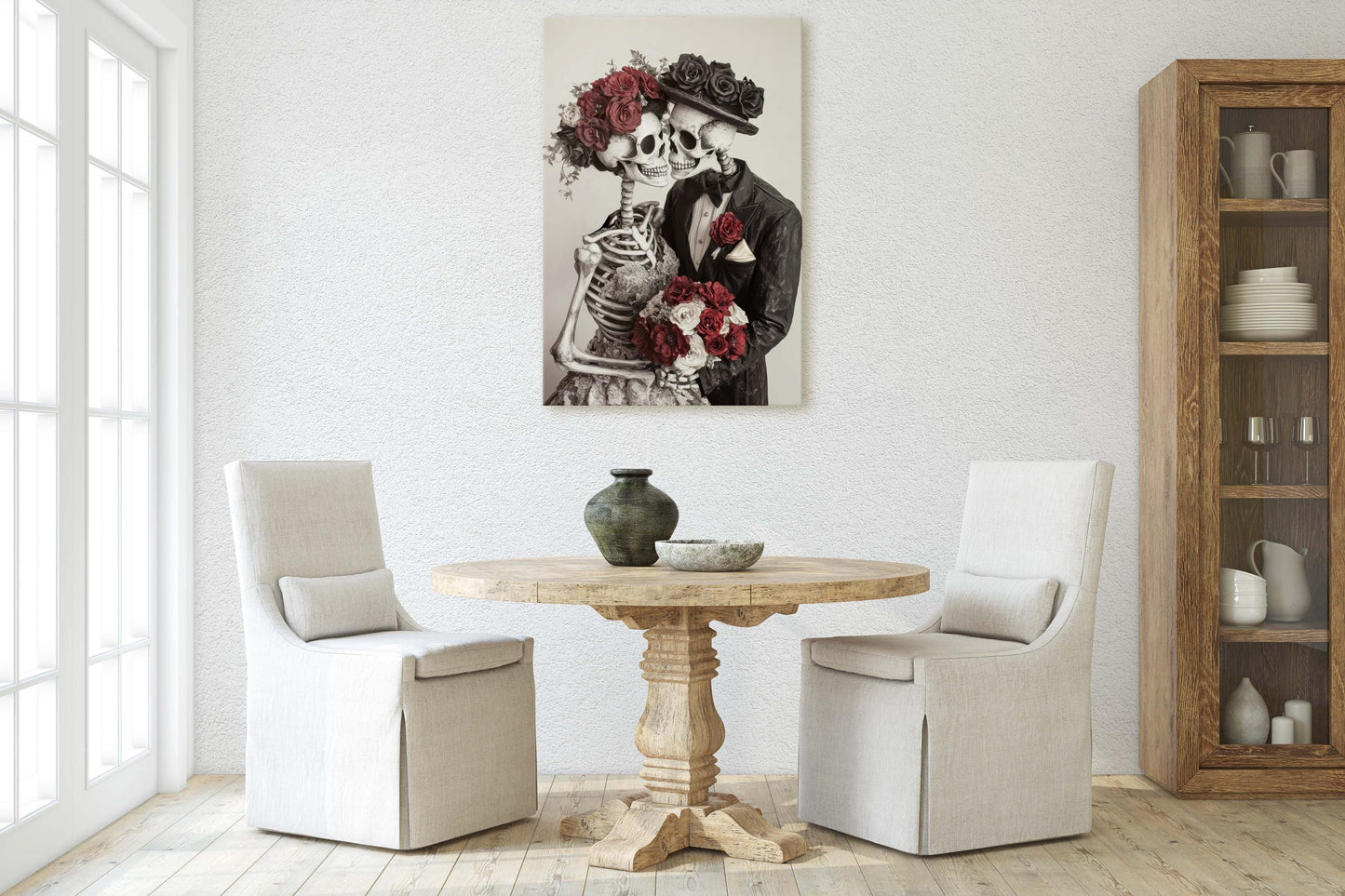 Skeleton Wedding, Bride and Groom, Halloween Decor, Gothic Art, Spooky Art, Bone Marriage