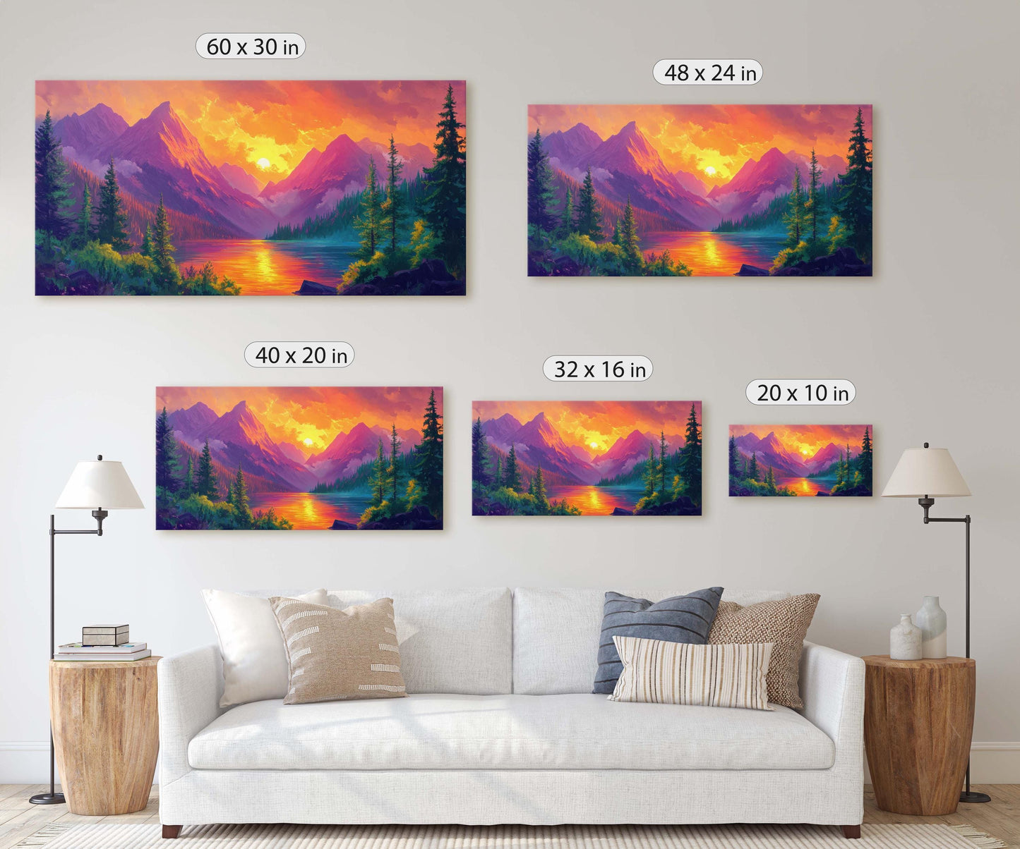 Colorful Mountain Sunrise On Canvas, Smoky Forest, Foggy Mountains, Vibrant Color, Abstract Art