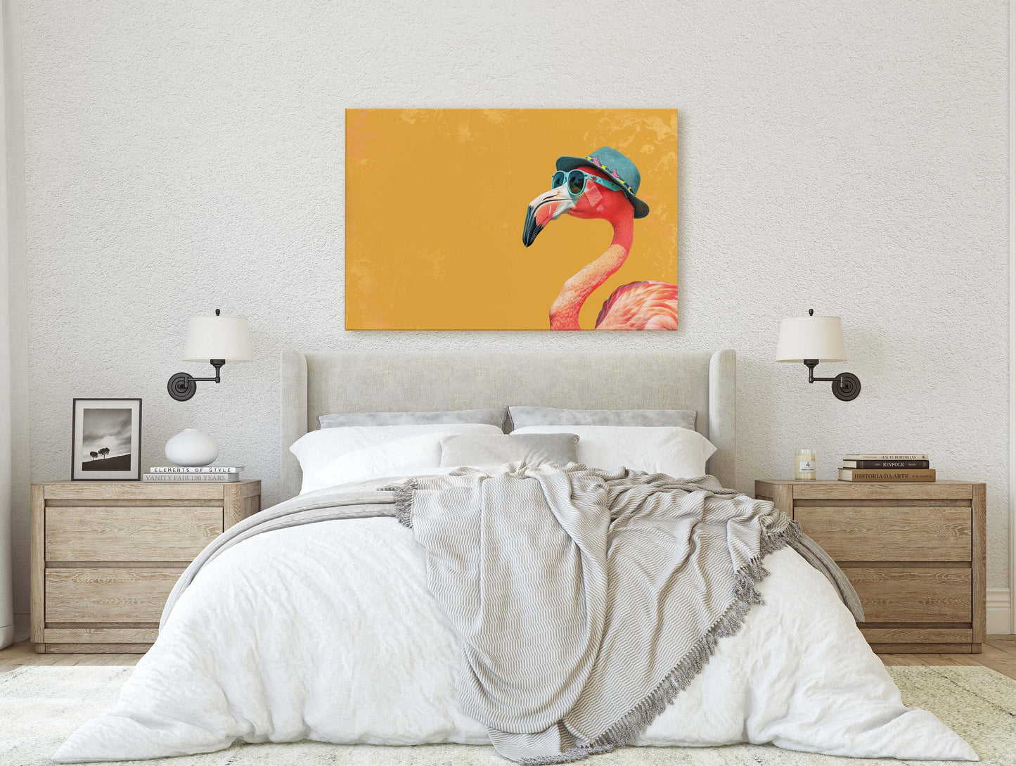 Hipster Flamingo, Pop Art, Street Art, Graffiti Painting, Animal Sunglasses, Orange Blue, Fun Quirky, Large Art Print, Kids Room, Pink