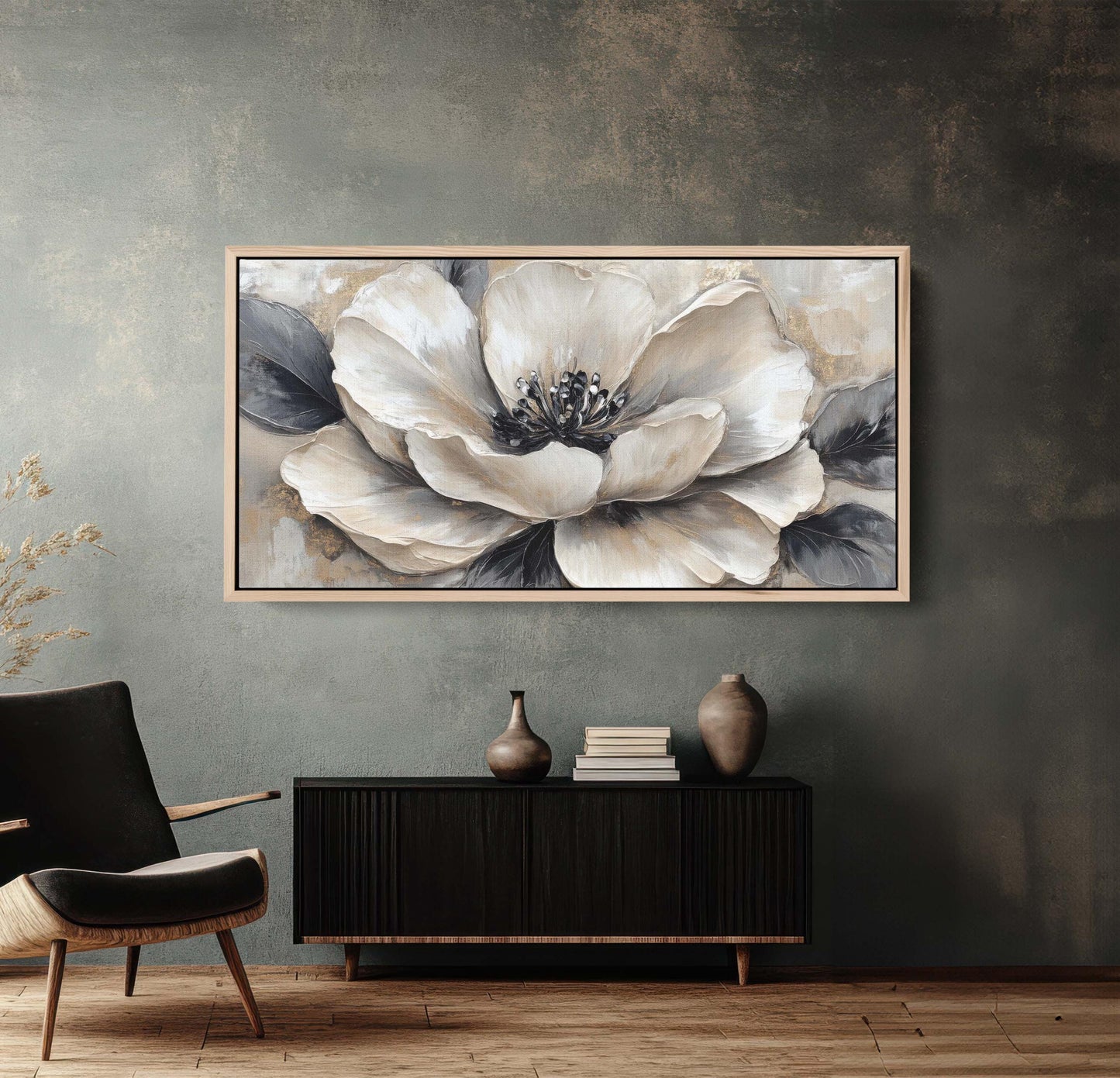 Black White Flower, Neutral Tones, Flower Painting