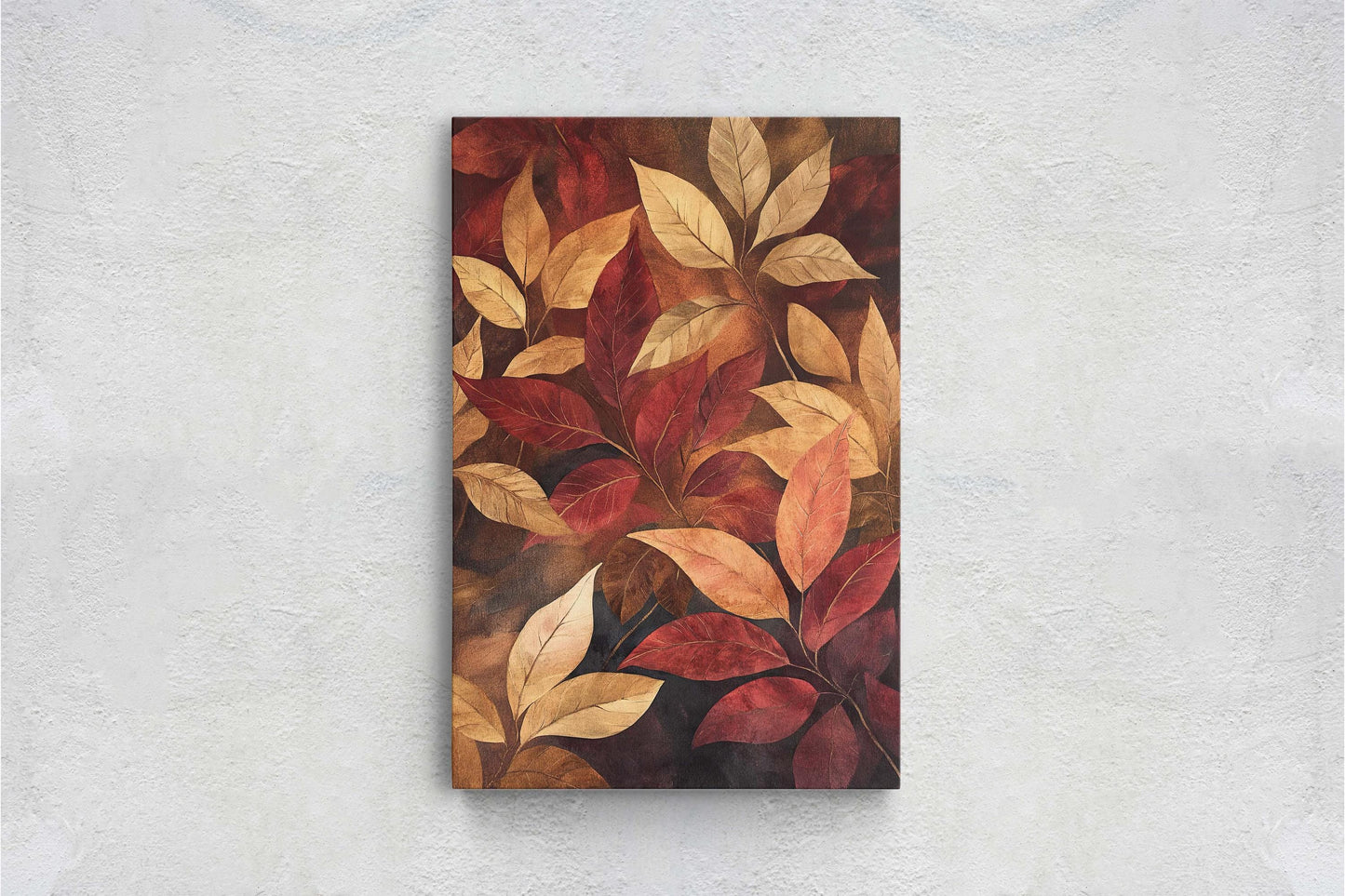 Fall Leaves Painting, Red Orange Leaves, Autumn Decor