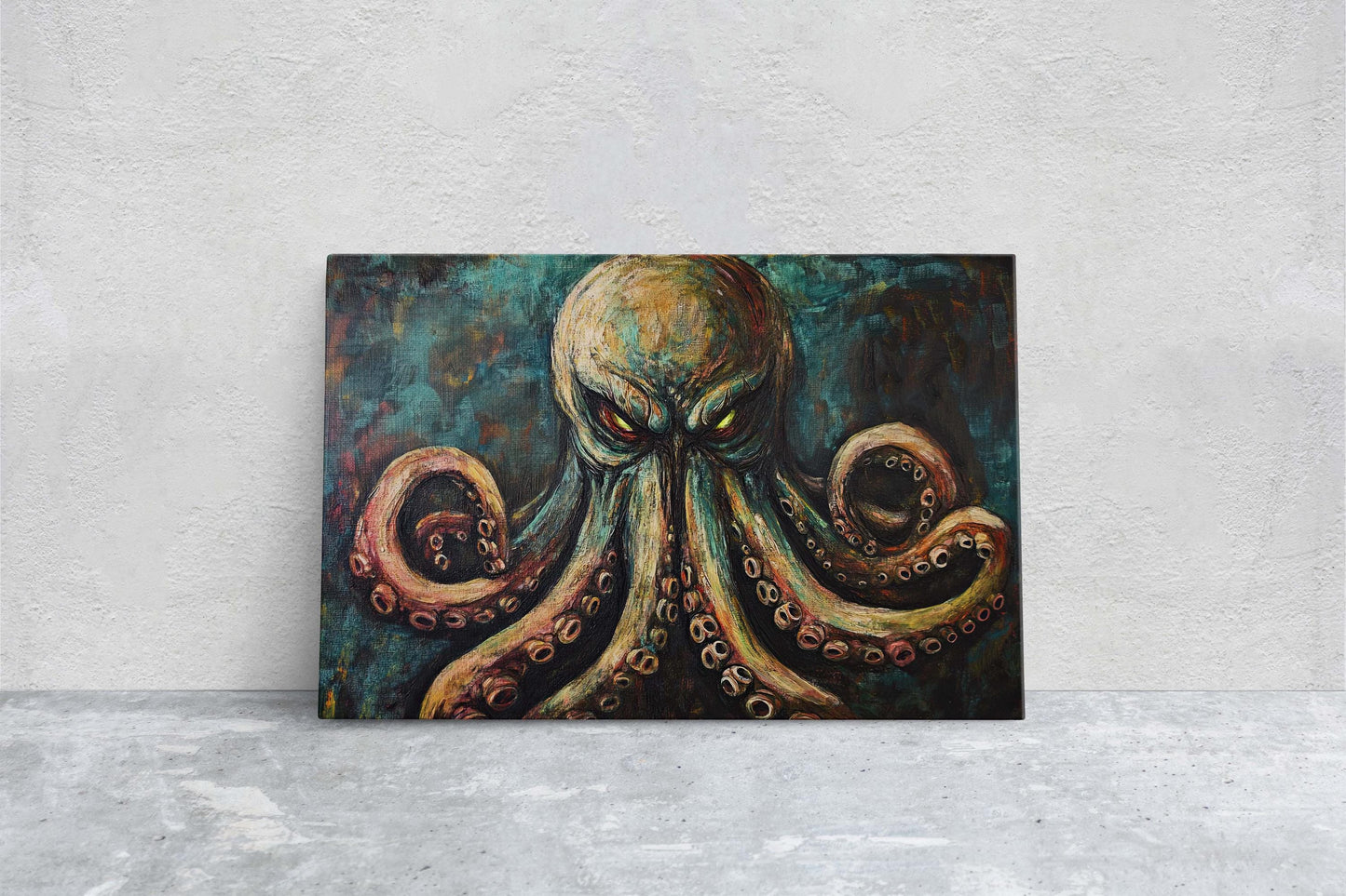 Cthulhu Painting, Evil Octopus, Scary Animal, Gothic Decor, Fantasy Creature