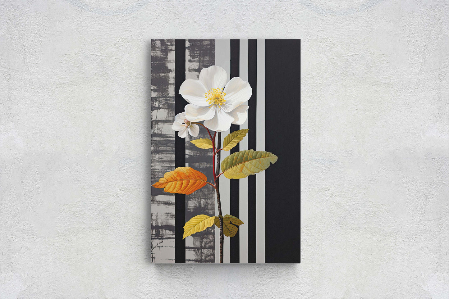 Flower Painting, Black and White, Contemporary Art, Modern Picture, Framed Canvas, Large Art Print, Farmhouse, Barn Decor
