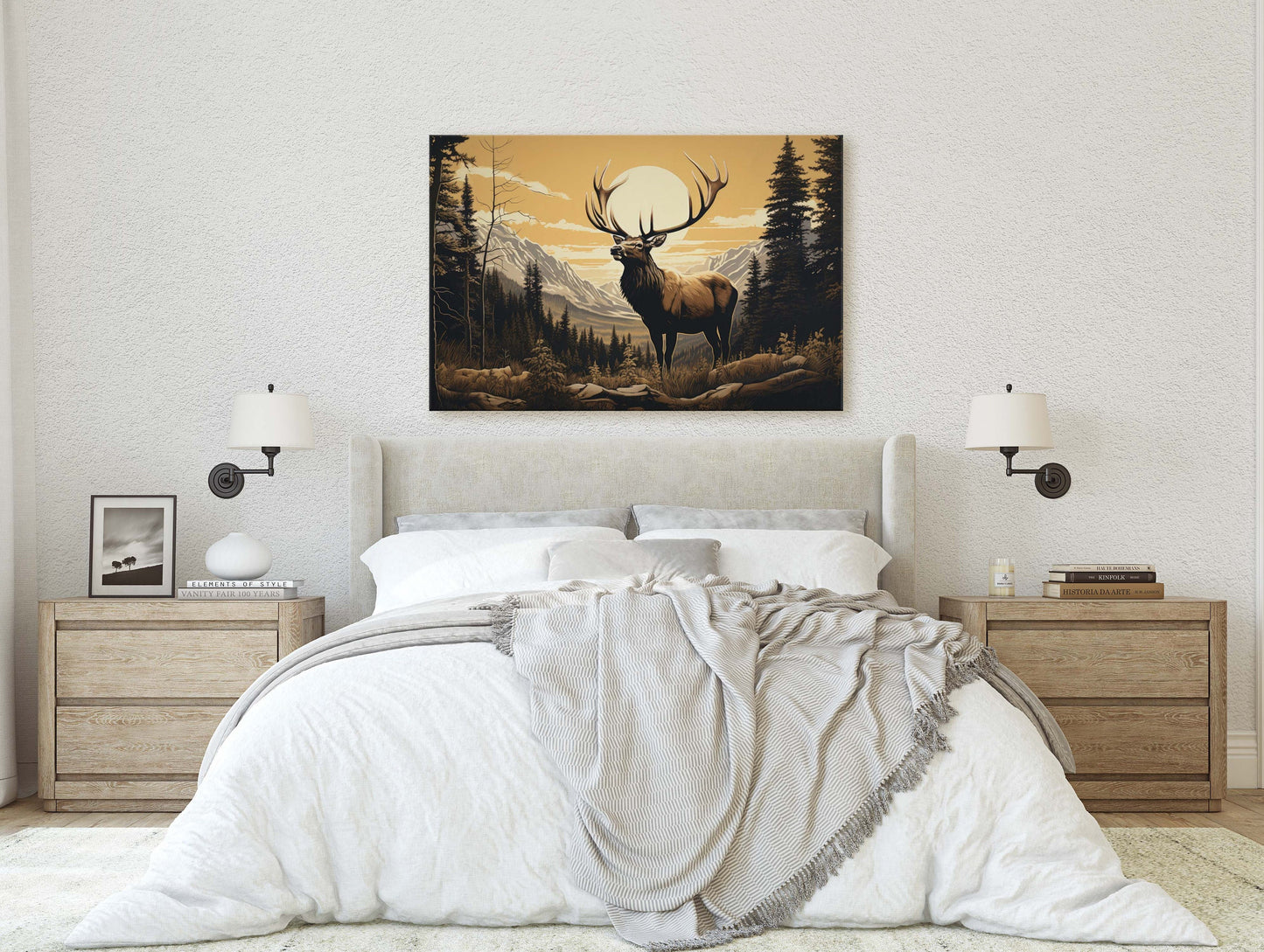Rocky Mountain Elk, Elk Painting, Cabin Decor, Mountain Home Decor, Neutral Art, Nature Decor, Framed Canvas