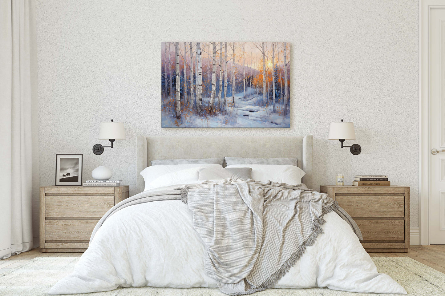 Winter Aspen Trees, Winter Painting, Aspen Forest, Snow Decor, Snowy Scene, Framed Canvas, Large Print