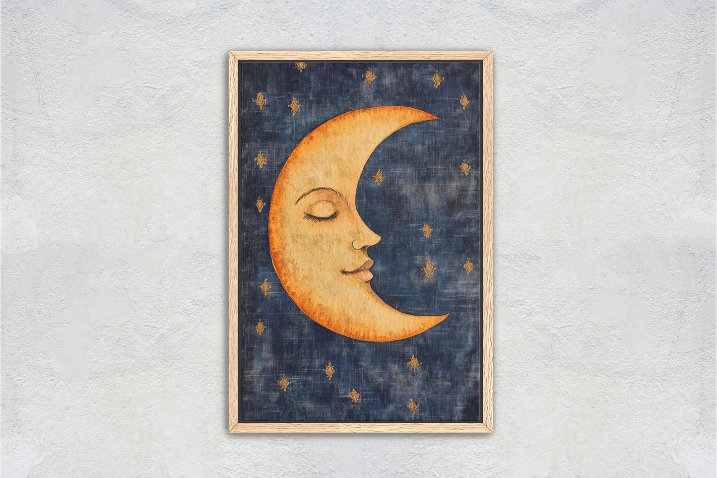 Vintage Moon Sleeping, Moon Face Painting, Retro Art, Moon in Sky