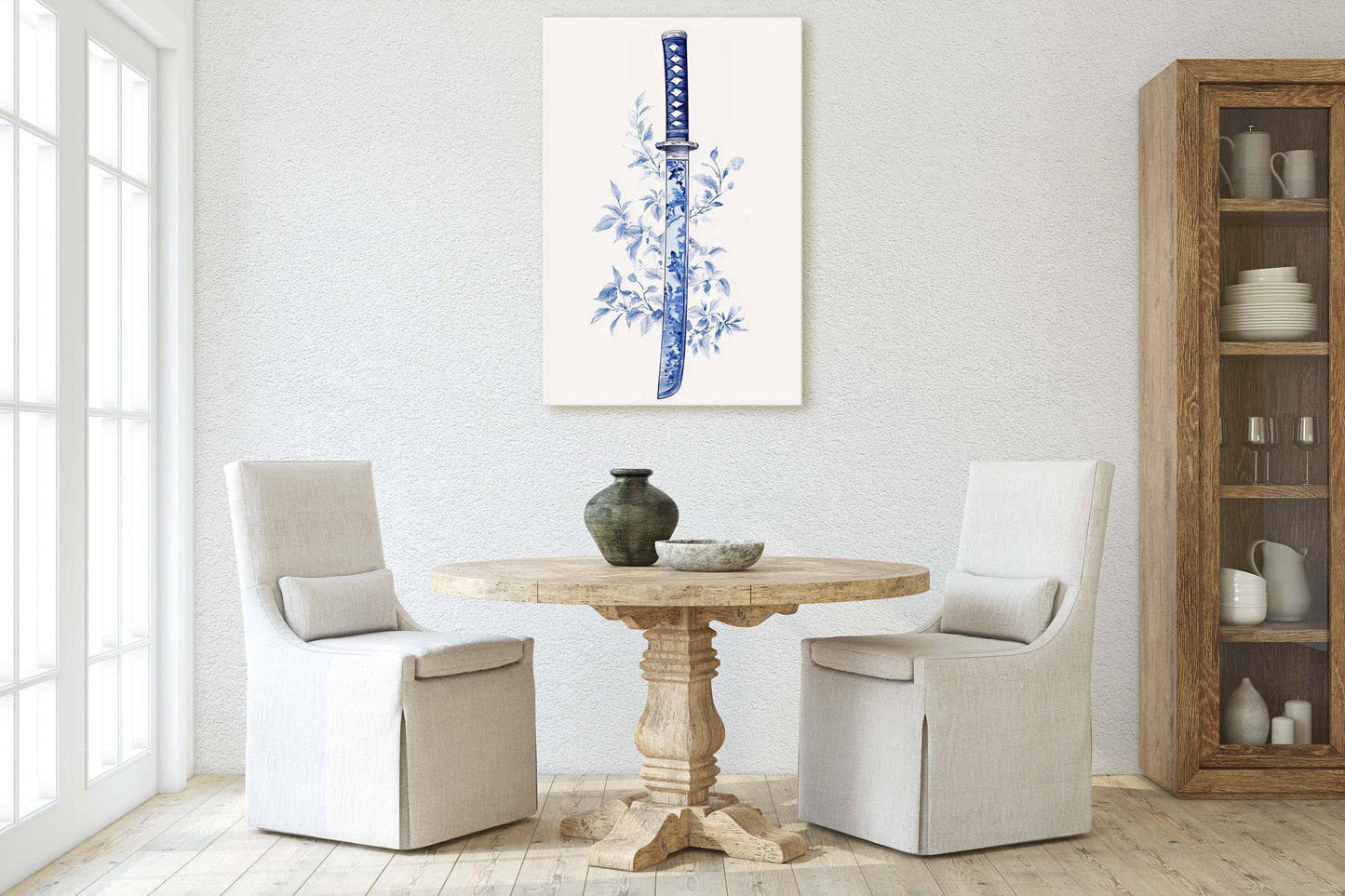 Blue Willow Katana, Samurai Sword, Vintage Art, chinoiserie Design