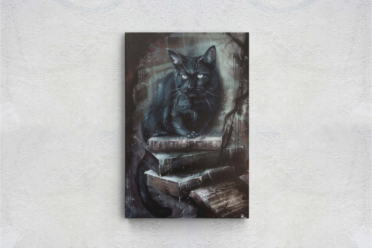 Arcania Black Cat, Dark Academia, Magic Library, Framed Canvas, Halloween Decor, Creepy Decor, Spooky Art
