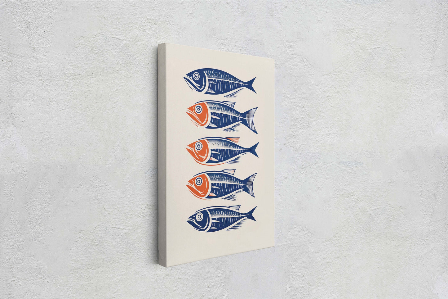 Sardines on Canvas, Modern Scandinavian, Danish Style, Fish Wall Art, Abstract, Framed Canvas, Kitchen Decor, Dining Room, Pop Art