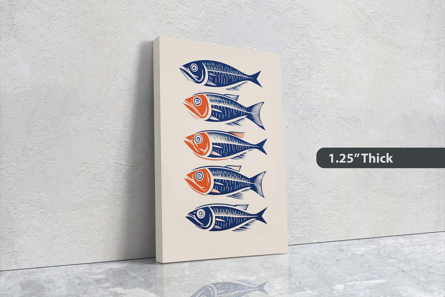 Sardines on Canvas, Modern Scandinavian, Danish Style, Fish Wall Art, Abstract, Framed Canvas, Kitchen Decor, Dining Room, Pop Art