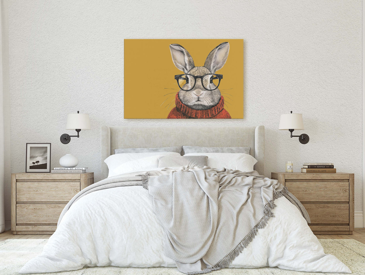 Hipster Rabbit, Pop Art, Street Art, Graffiti Painting, Animal Sunglasses, Orange Blue, Fun Quirky, Large Art Print, Kids Room, Bunny Art