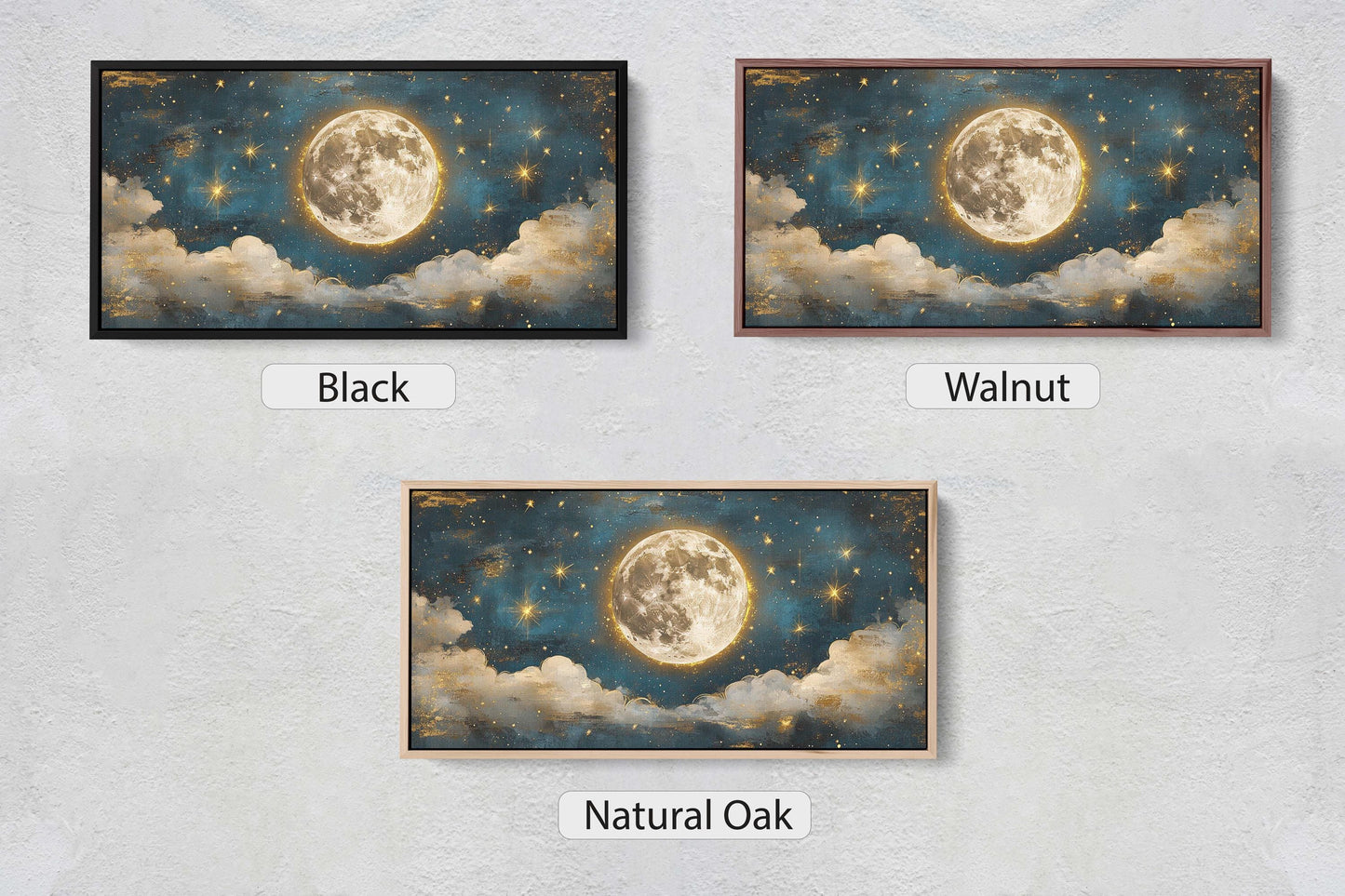 Cloudy Moon Sky, Moon Painting, Moon and Stars, Full Moon