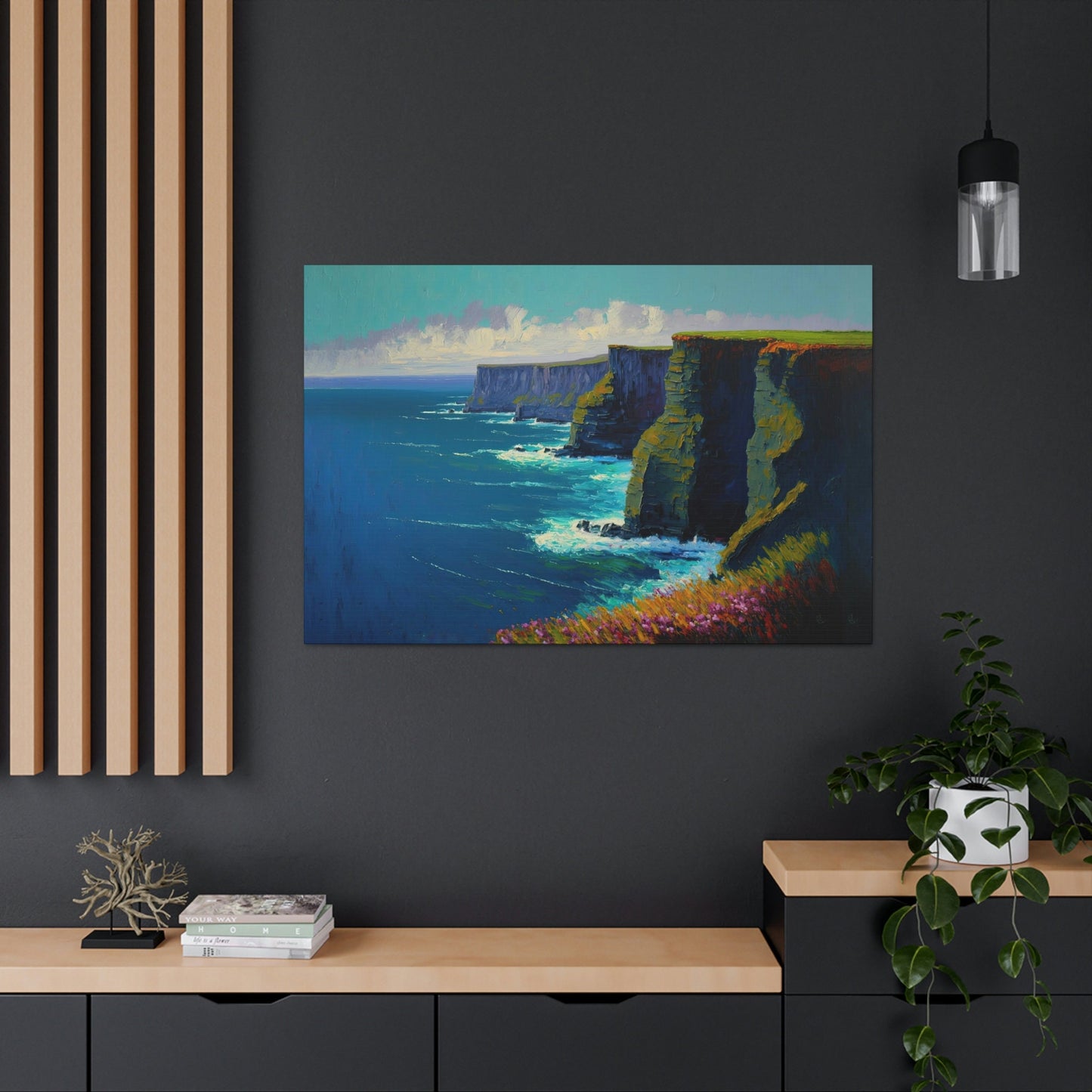 Cliff Ocean Side Canvas Art Ready To Hang Large Print, Oil Painting, Landscape