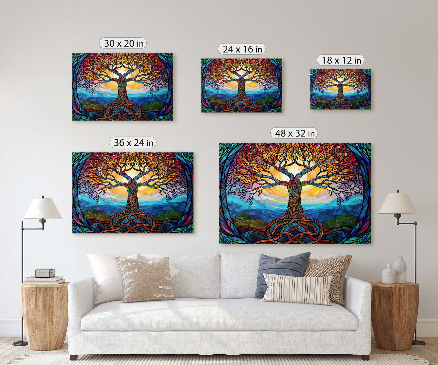 Tree of life, Yggdrasil Painting, Norse Mythology, Celtic Art, Stained Glass, Symbolic Artwork, Nature Decor, Abstract Nature, Large Print