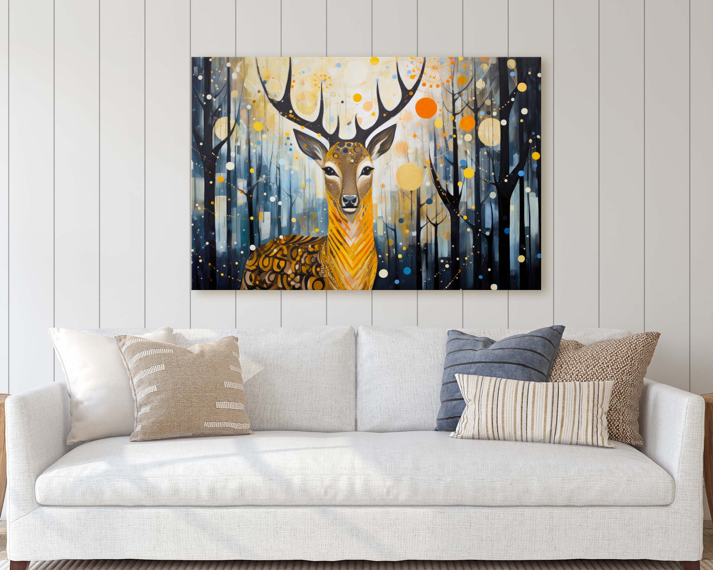 Abstract Animal Art, Deer Painting, Symbolism Elk, Modern Art, Contemporary Decor, Surrealism, Modernism, Framed Canvas, Large Art Print