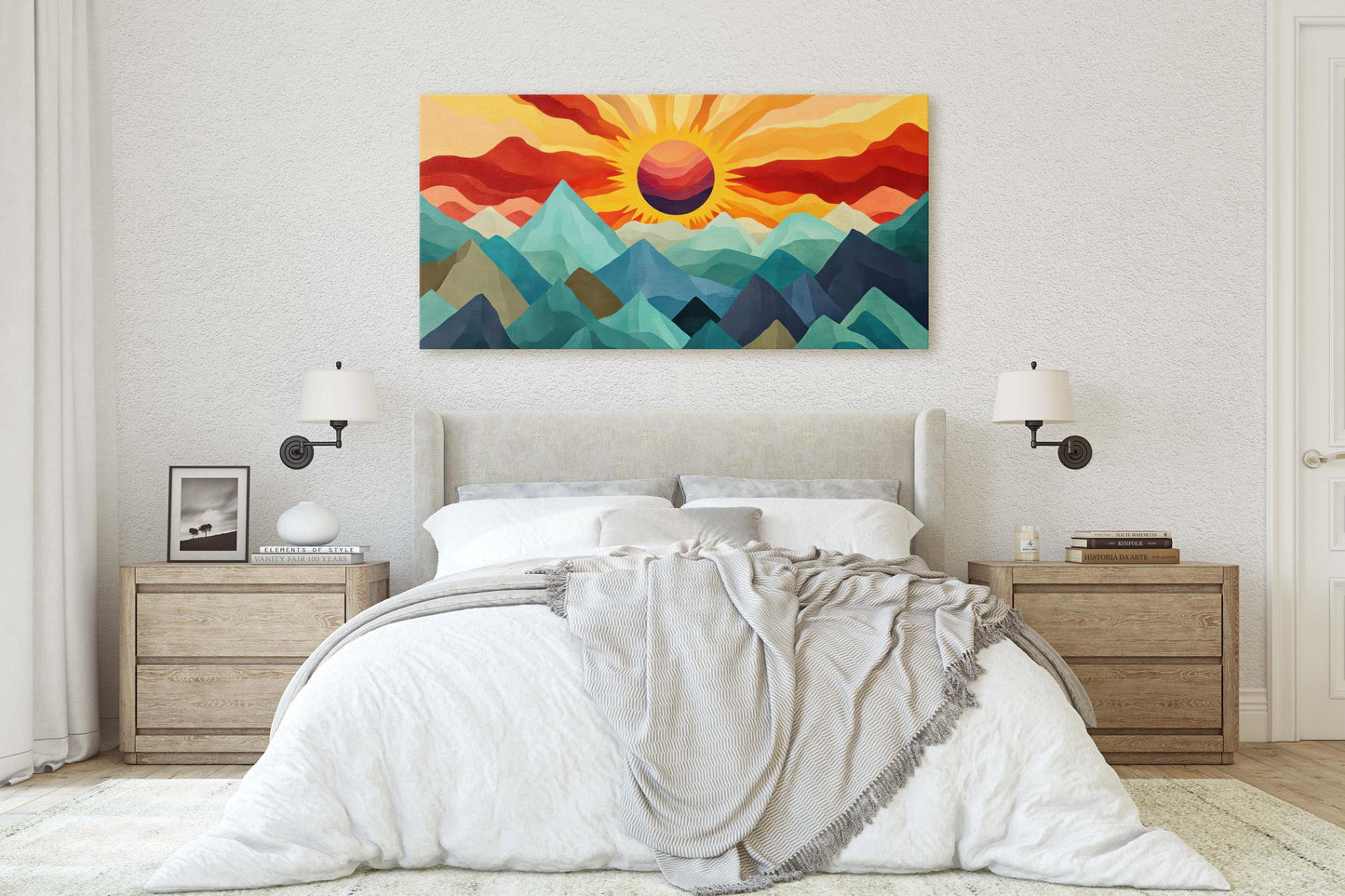 Sunshine Mountain, Canvas Print, Sunset Decor, Flat Art, Vibrant Color, Bold Art, Abstract, Mid Century Modern, Scandinavian Print
