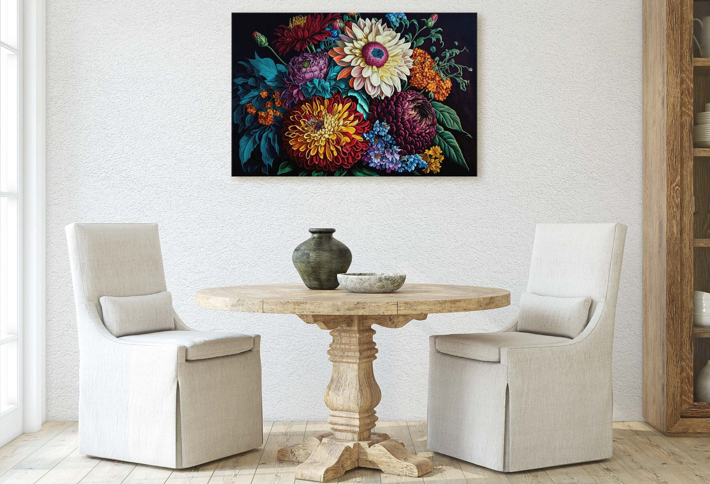 Colorful Flowers Canvas Art Ready To Hang Large Print, Oil Painting, Floral Bouquet